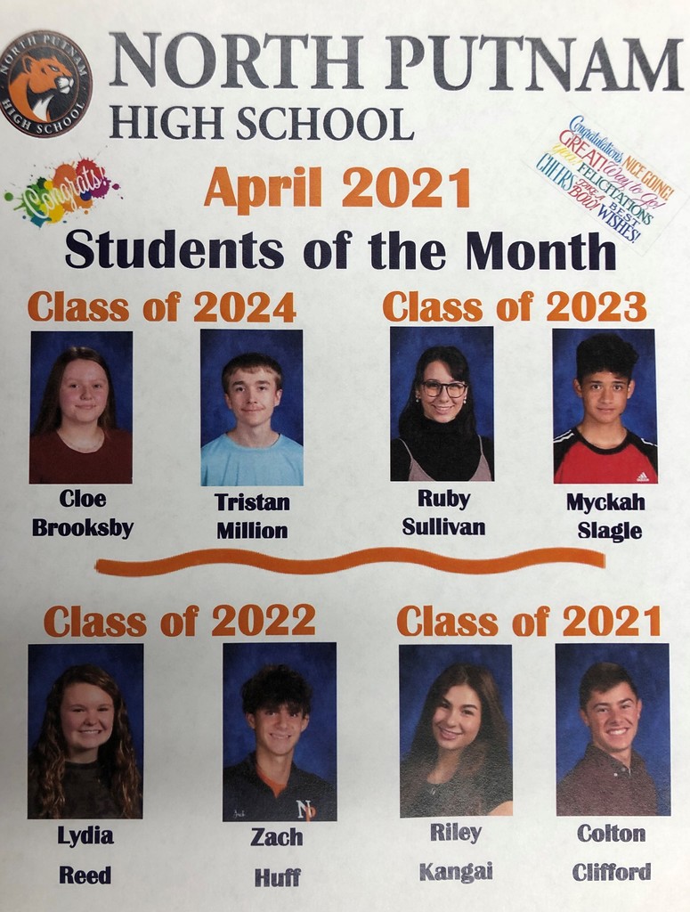 NPHS Students of the Month for April 2021