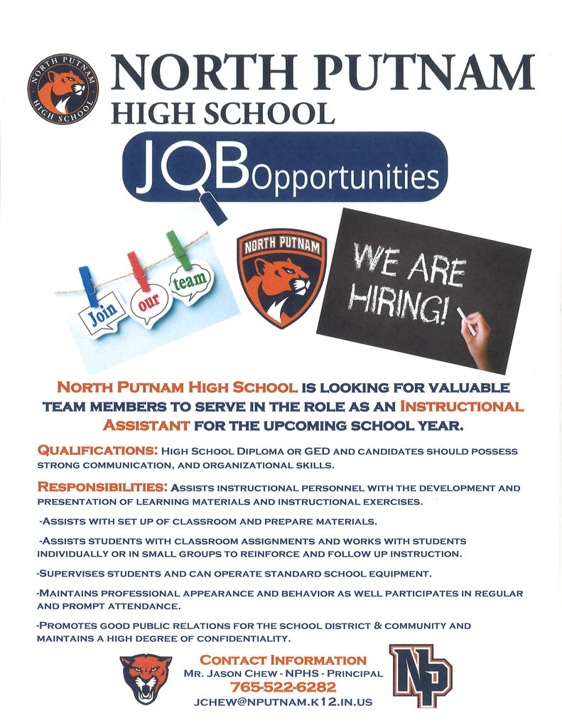 NPHS Instructional Assistant Opening Flyer