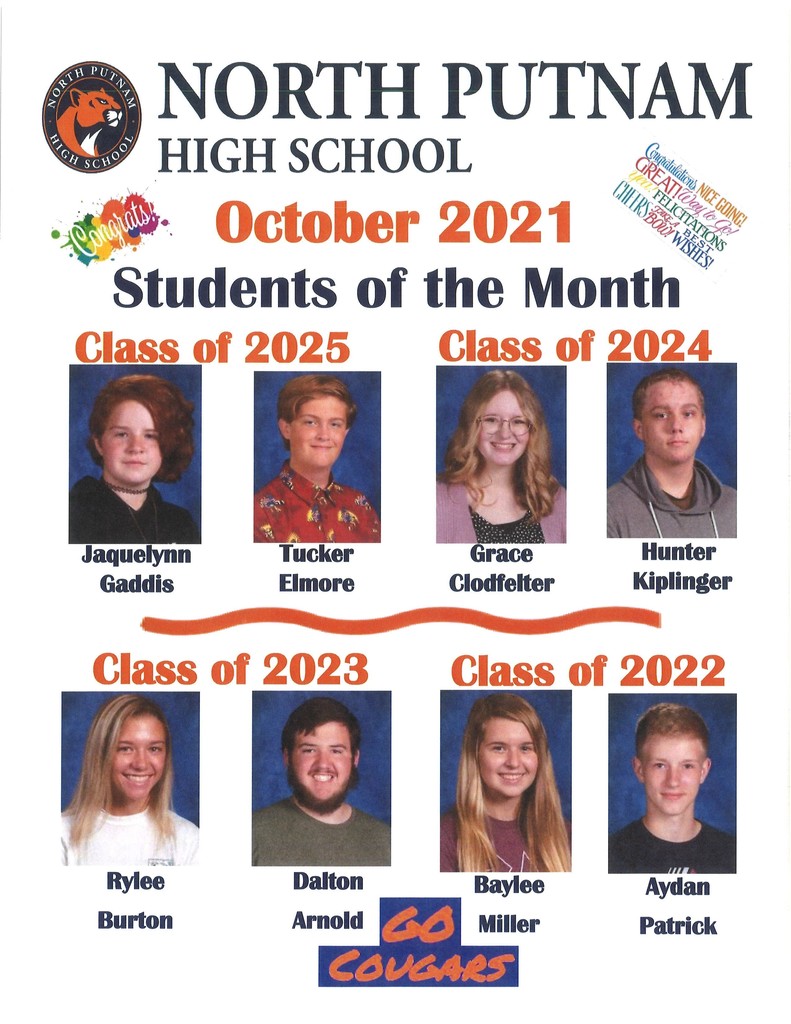 NPHS Students of the Month October 2021