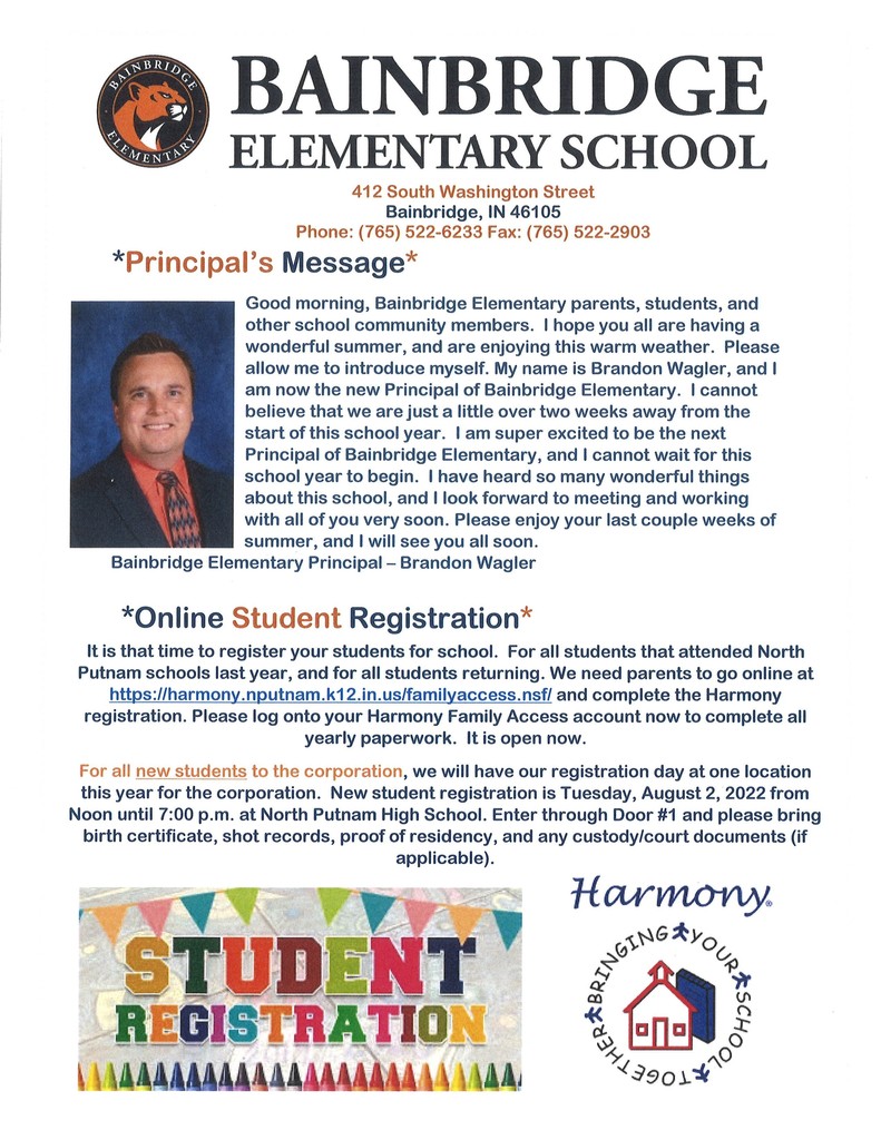 Bainbridge Elementary Newsletter Page 1