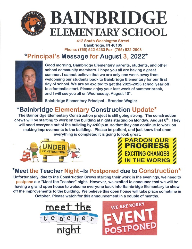 August 3, 2022 Bainbridge Elementary Newsletter Page 1