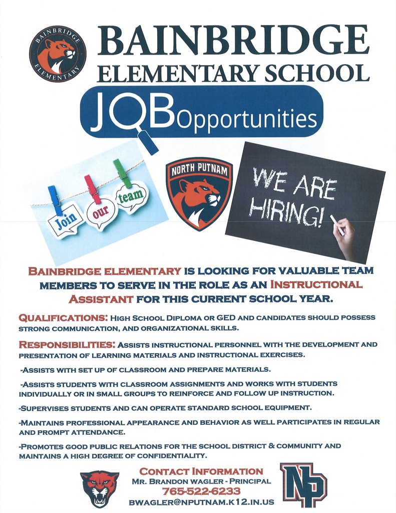Bainbridge Elementary Instructional Assistant Recruitment Flyer